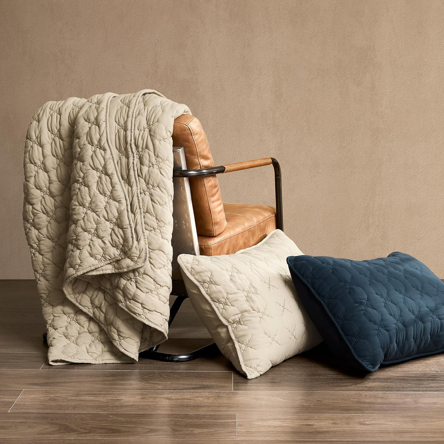 HomeSerene Beige King Quilt Set with 2 Shams