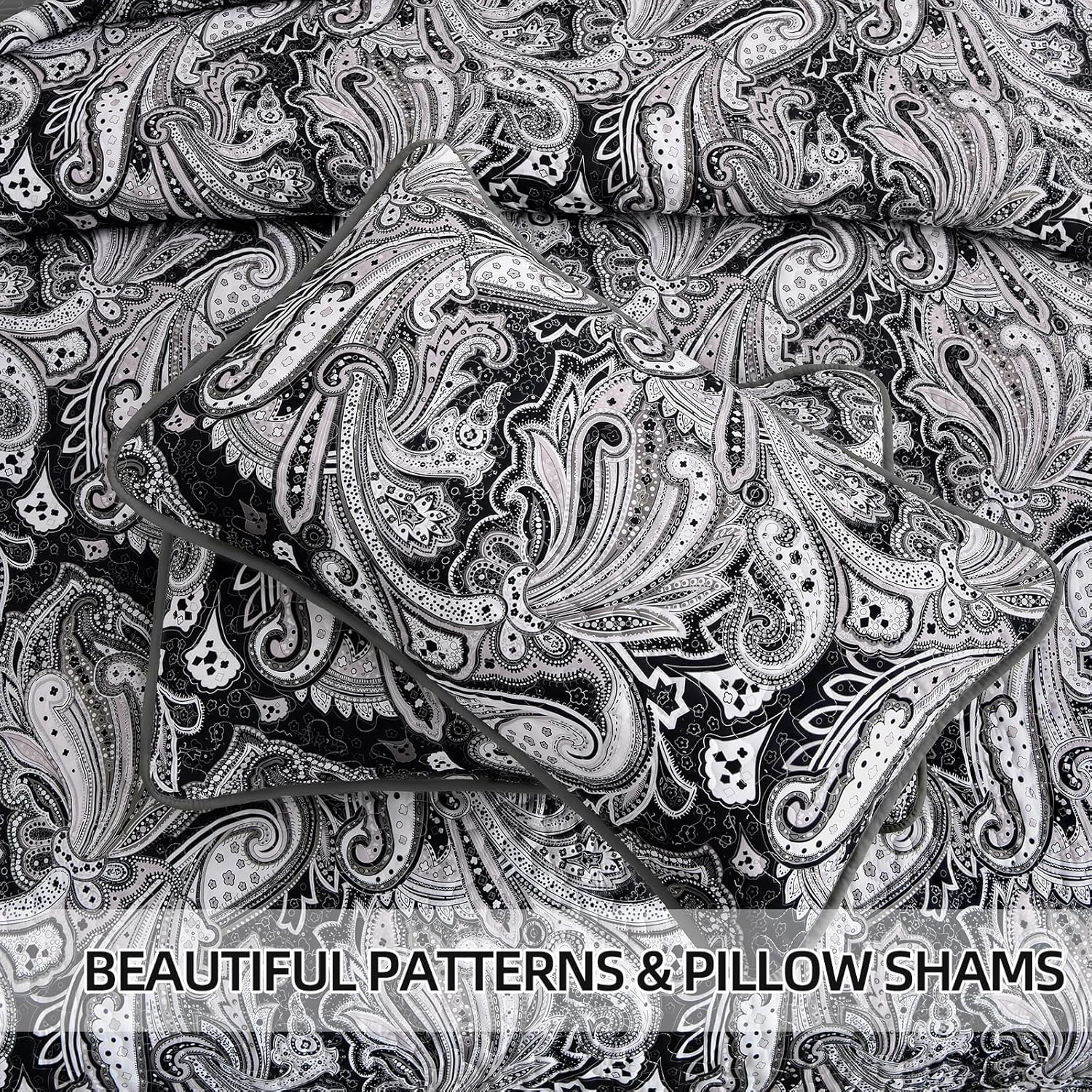 DJY Black Paisley Quilt Set 3 Piece Full Size 1