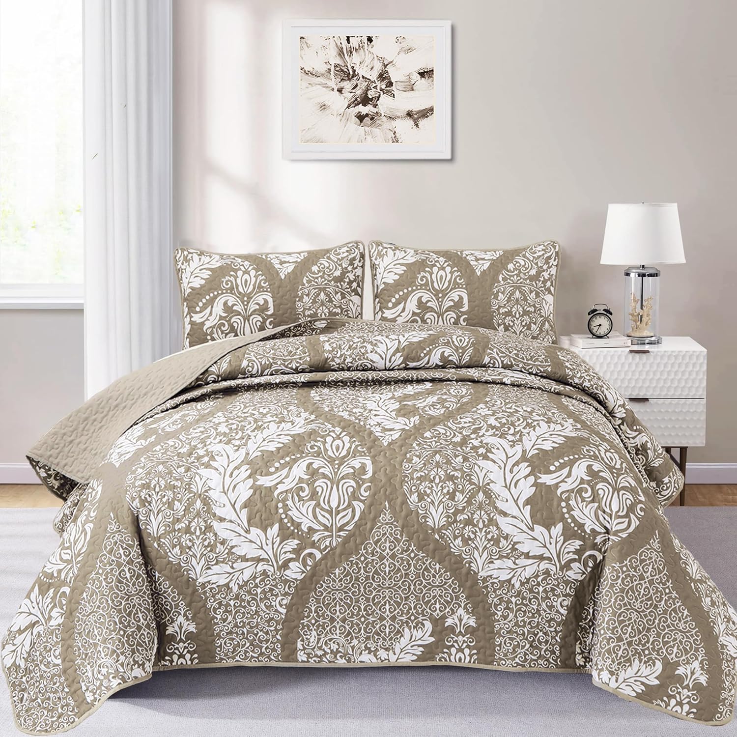 Boho Beige Quilt Set King Size 3 Pieces