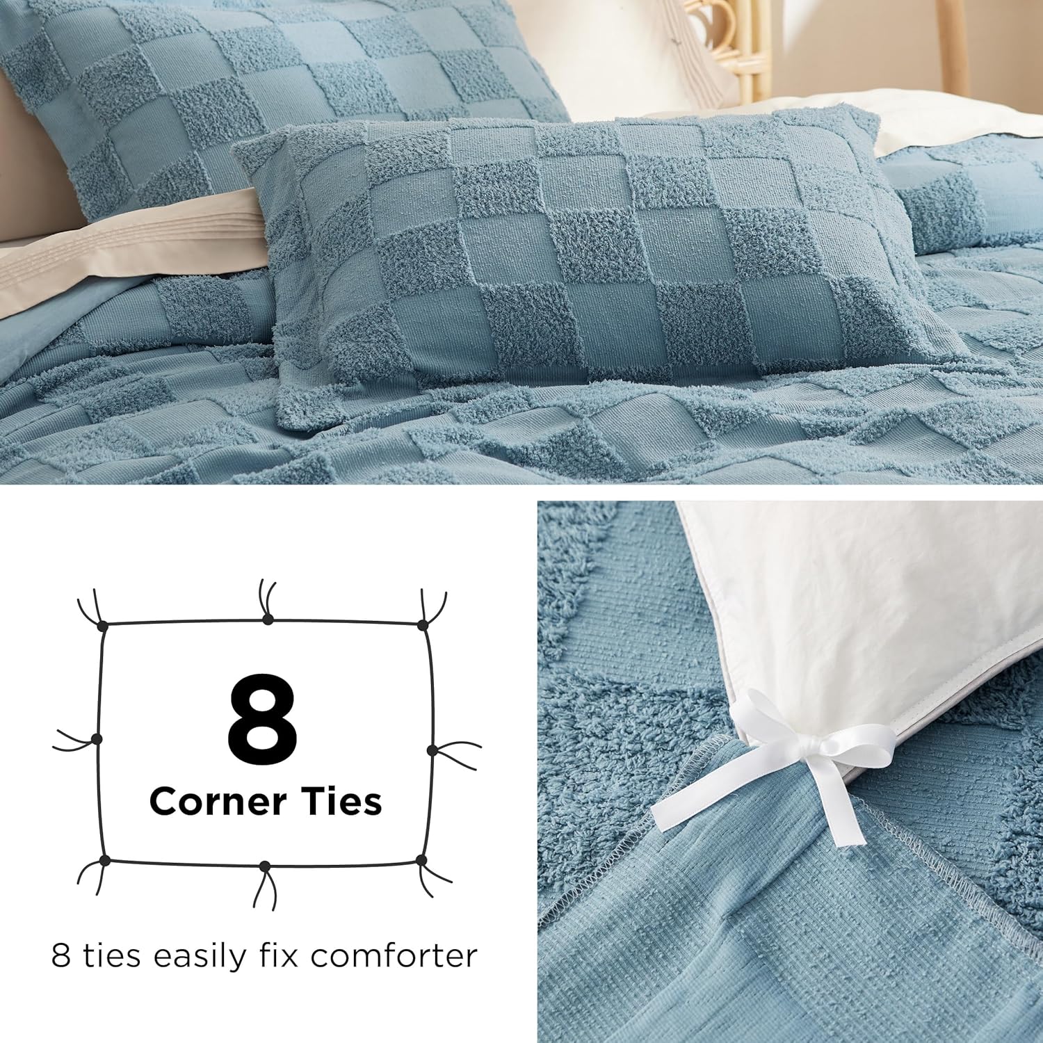 Bedsure Boho Queen Duvet Cover - Checkered Soft Shabby Chic