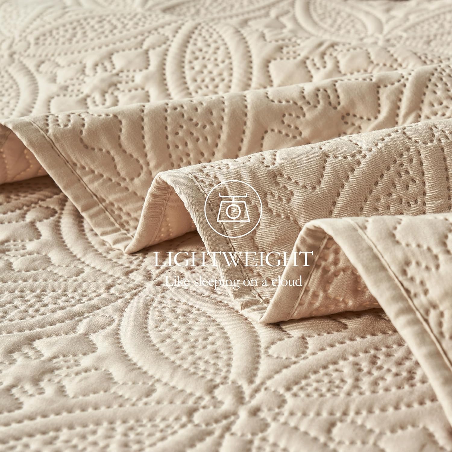 WURUIBO Full Queen Quilt Set Beige Microfiber