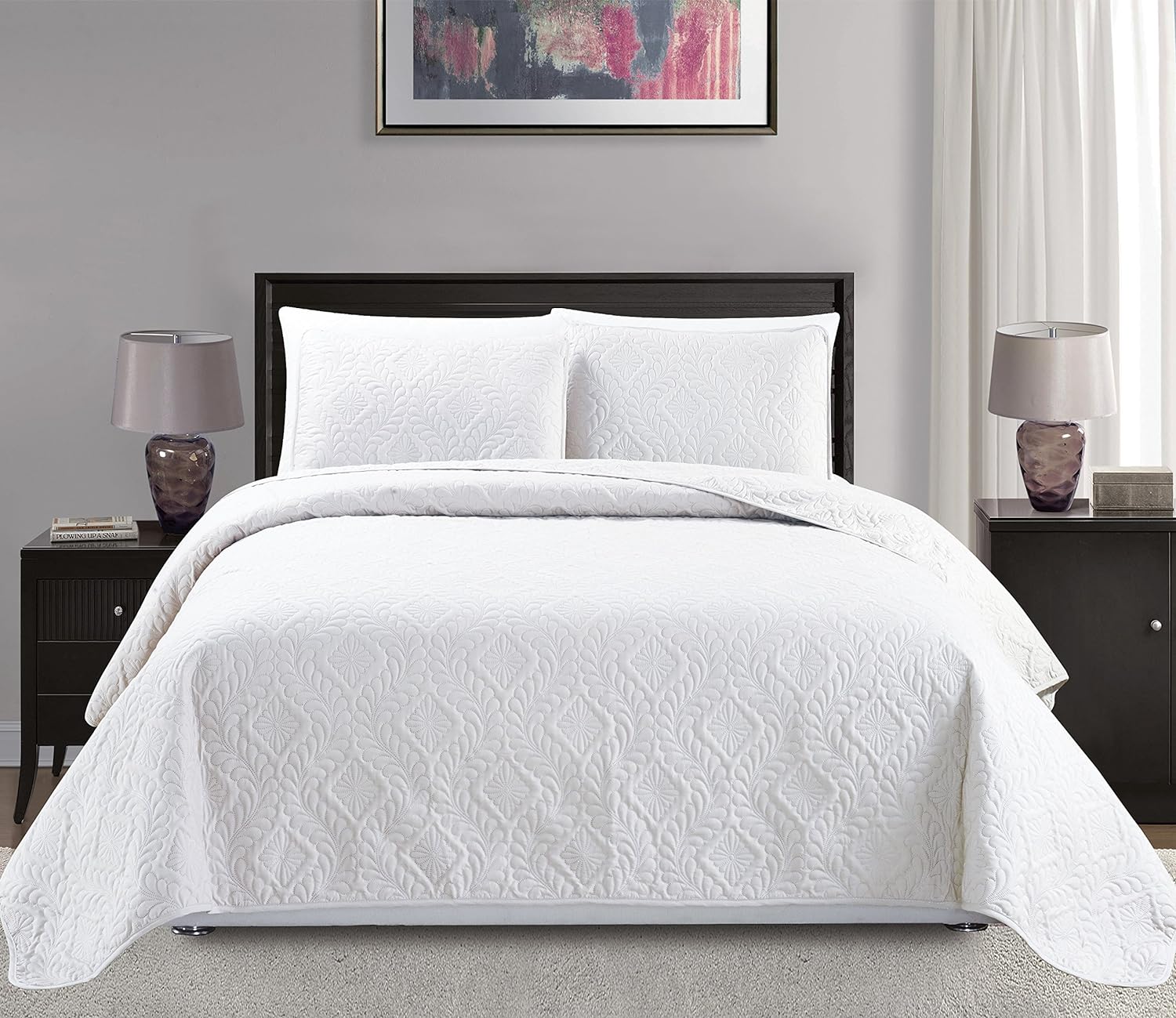 MK Home 3pc Full Queen Over Size Diamond Bed Cover Set