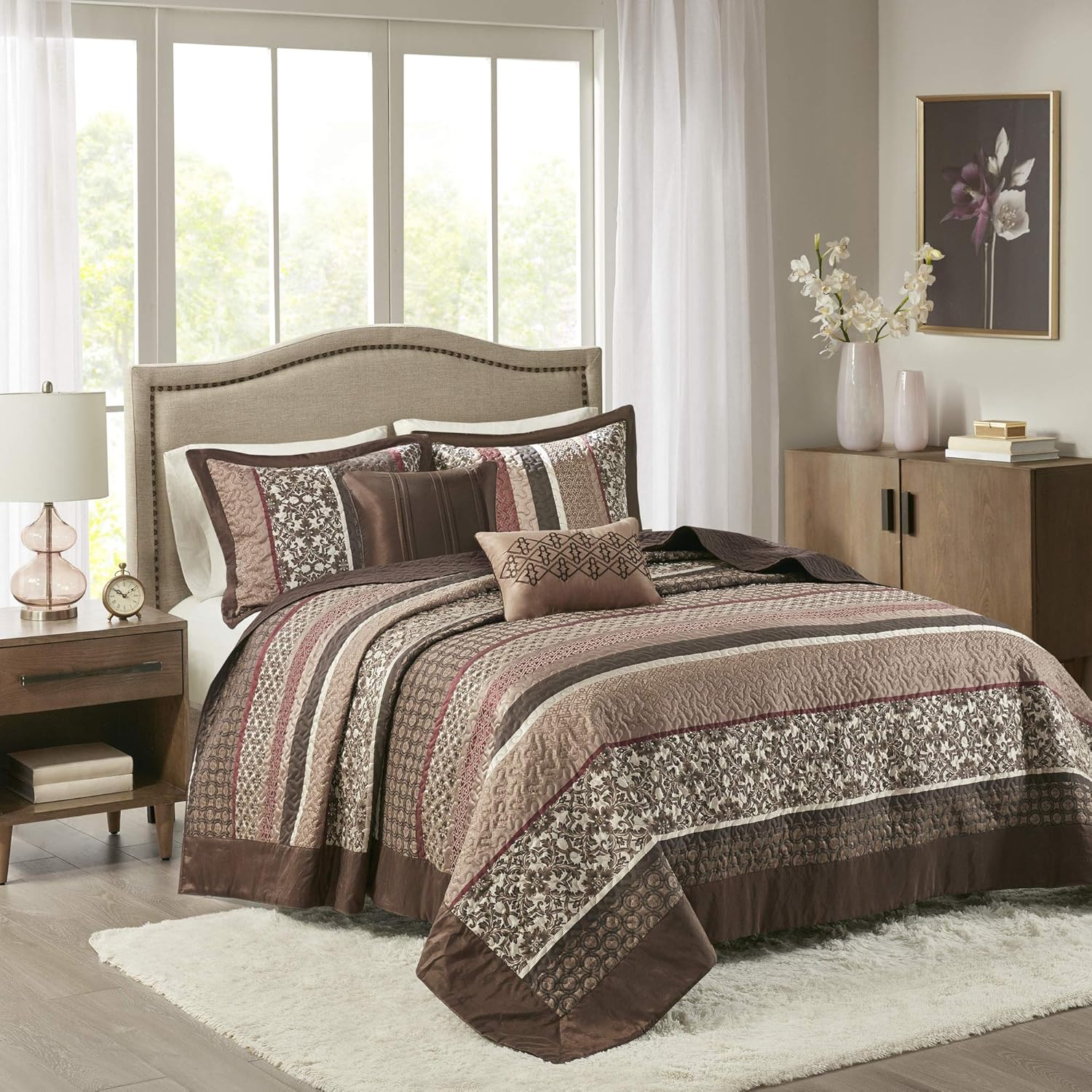 Madison Park Princeton Reversible Quilted Bedspread Set Queen 102x118 Red 5 Piece 1
