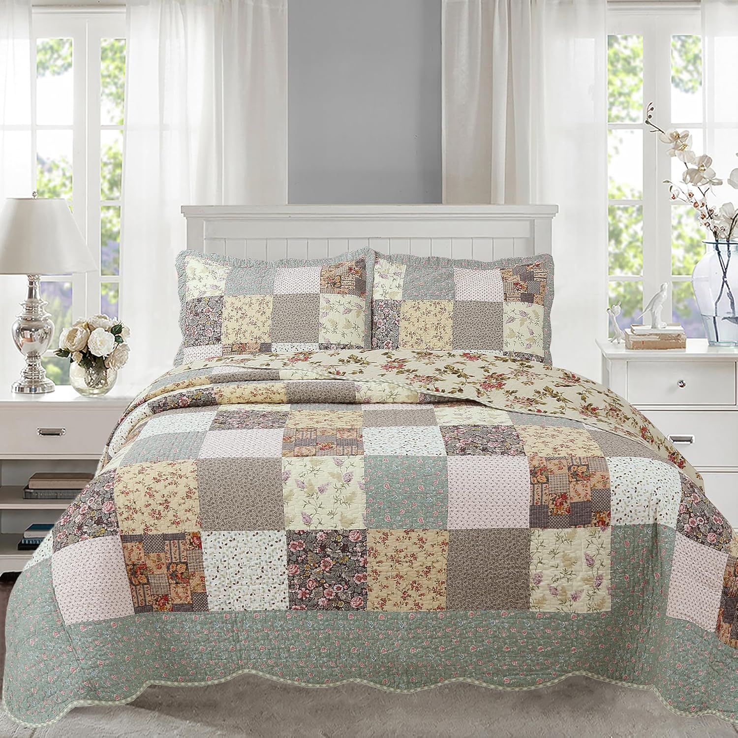 Cozy Line 100 Cotton Reversible Quilt Bedding Set King 3 Piece