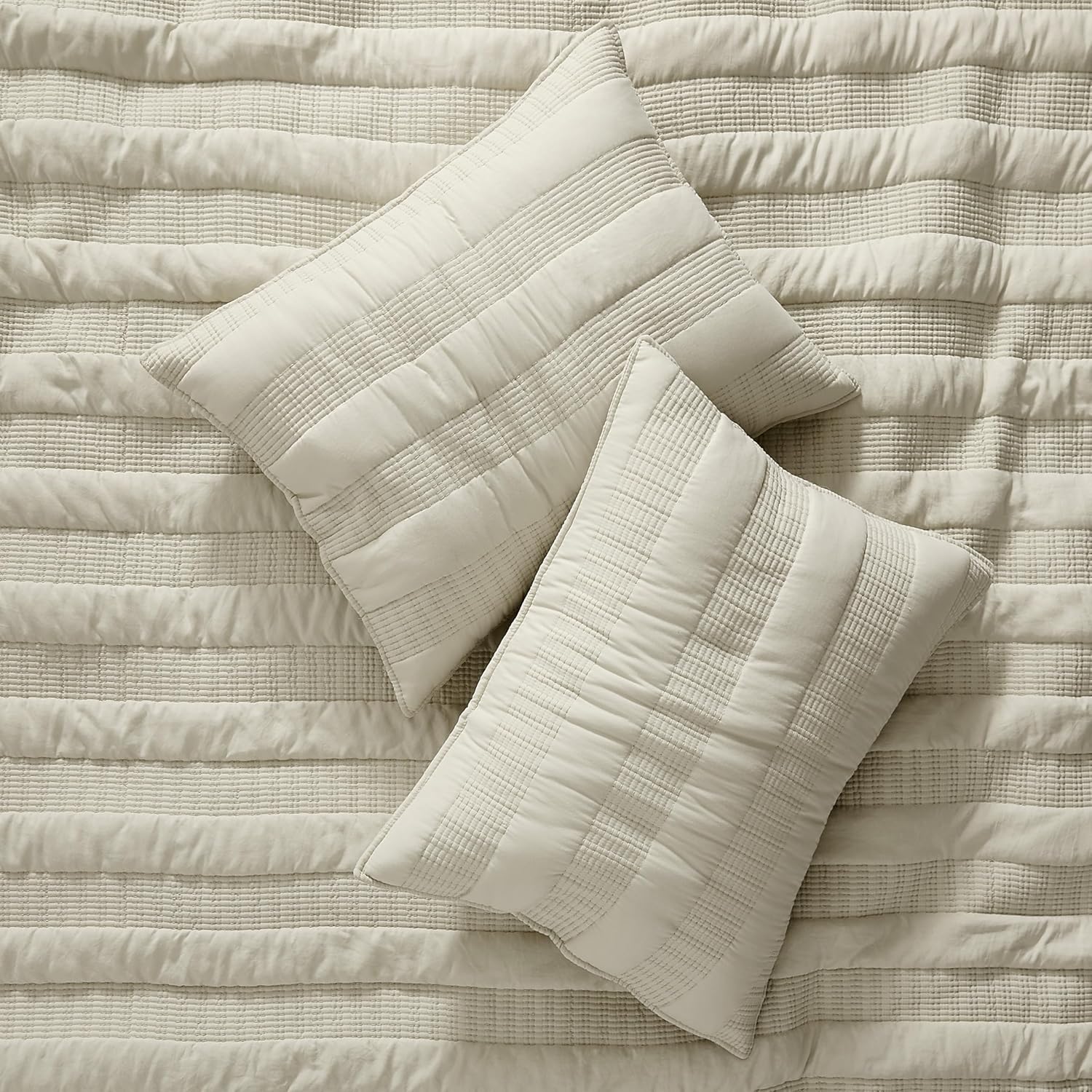 HomeSerene Beige Striped King Quilt Set