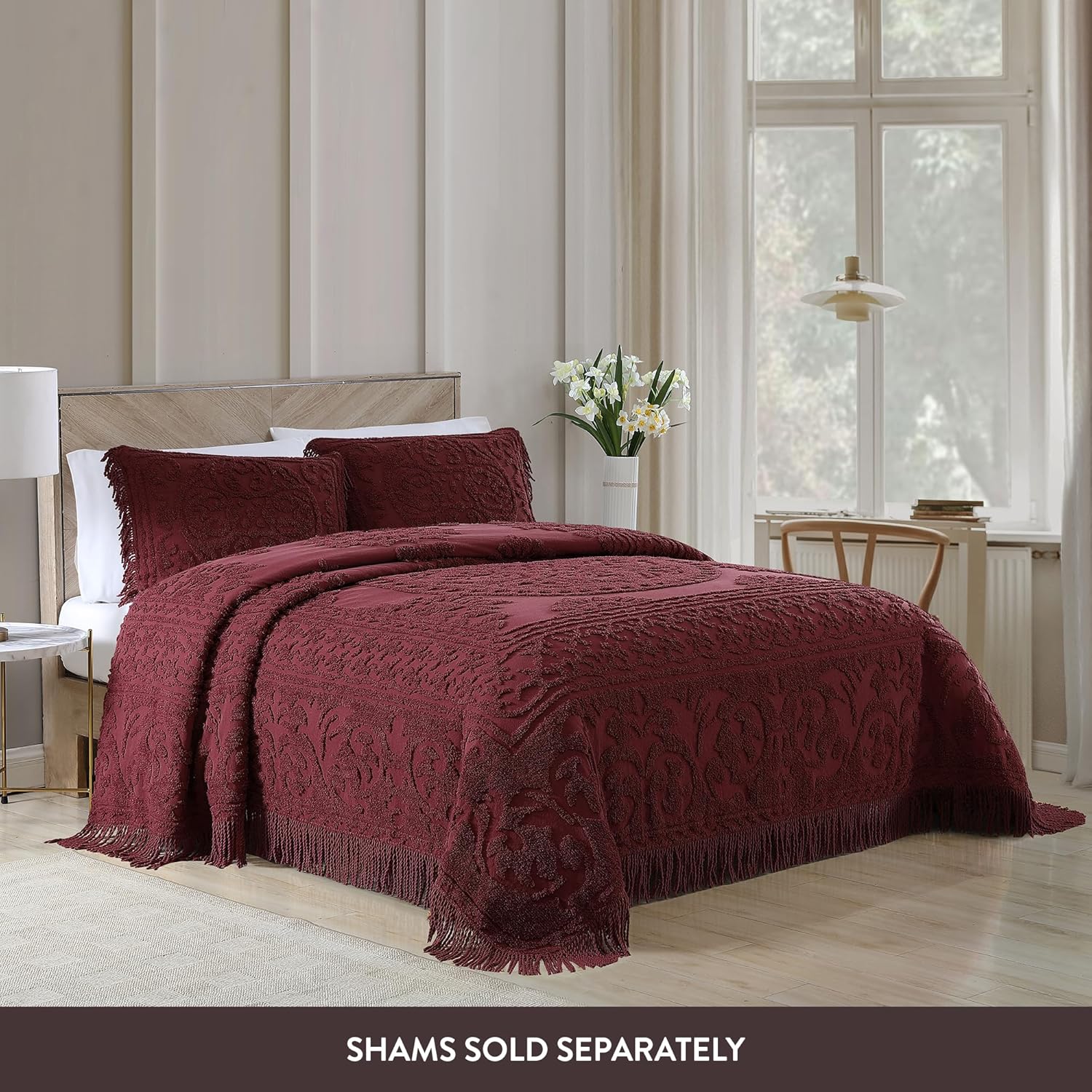 Beatrice Home Fashions Medallion Chenille Bedspread Queen Burgundy 1