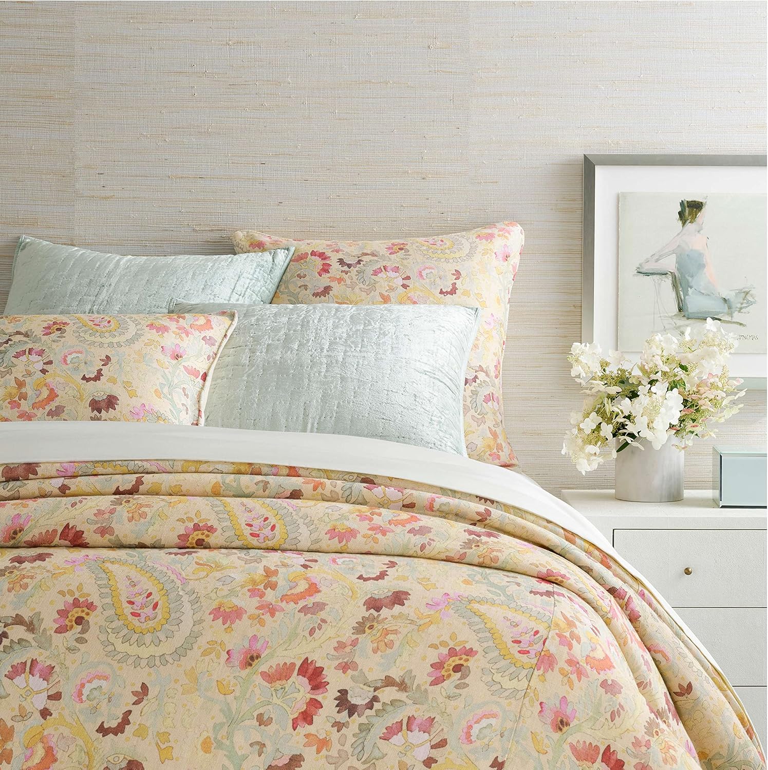 INES Linen Pillow Sham Euro Size Multi Floral Pattern