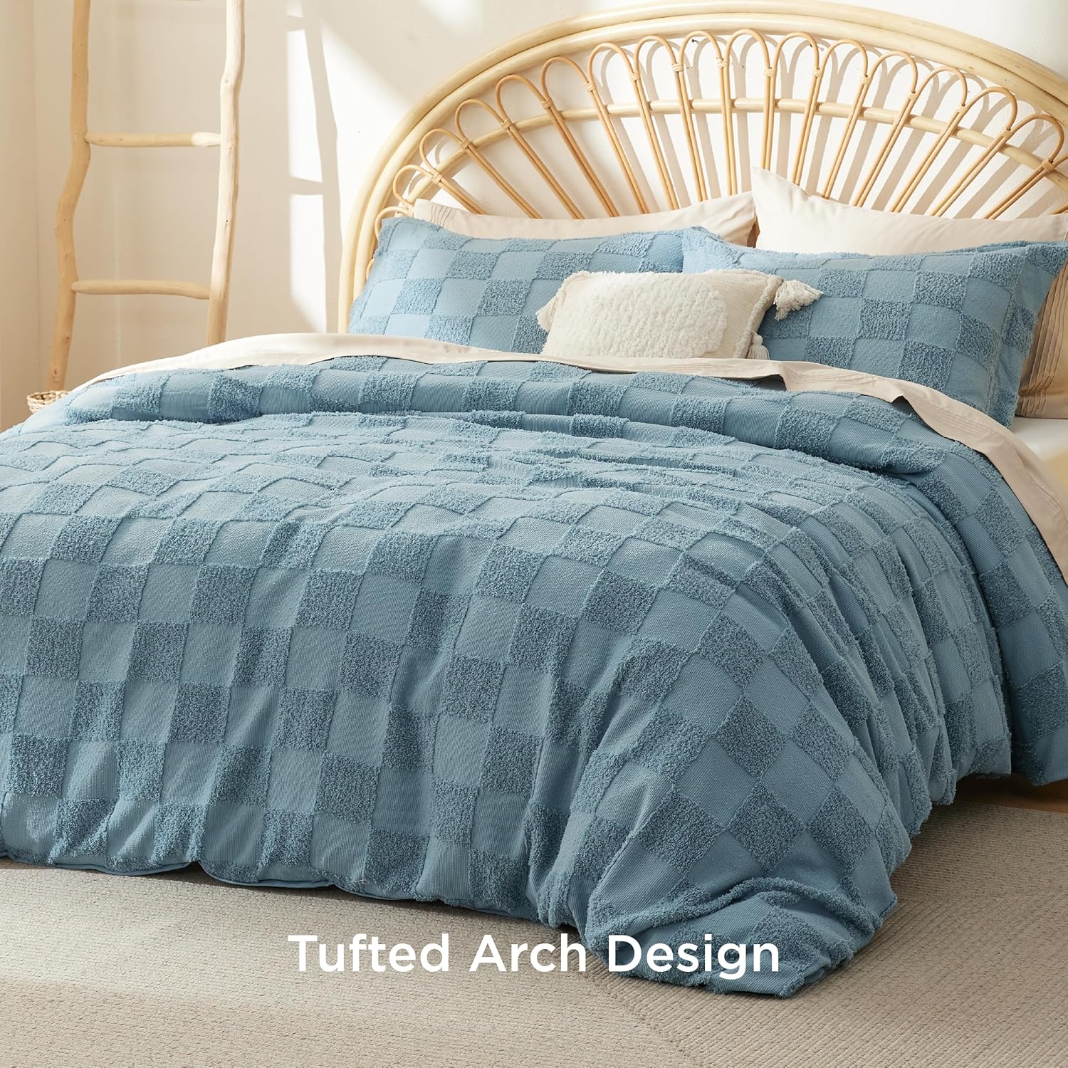 Bedsure Boho Queen Duvet Cover - Checkered Soft Shabby Chic