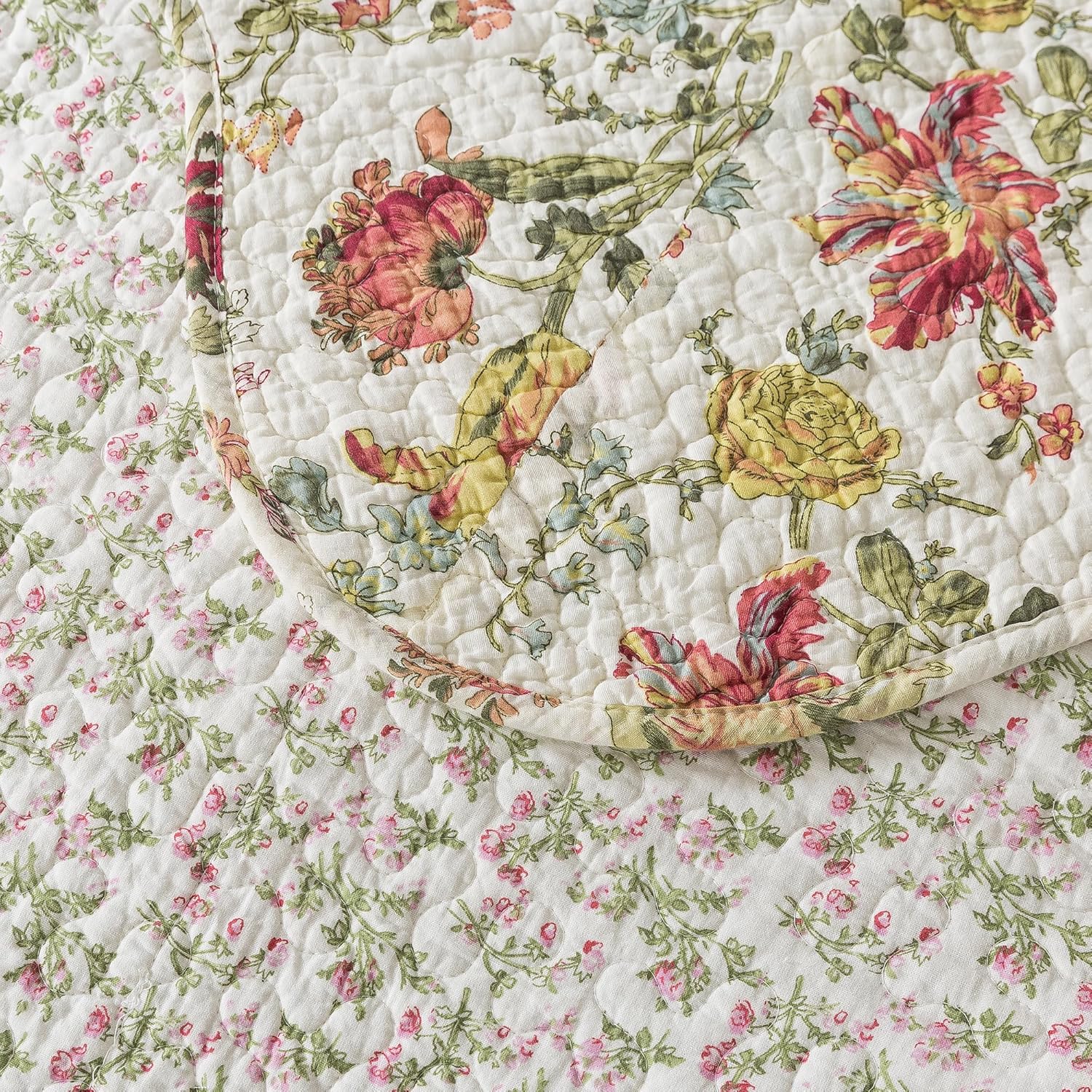 Etwel Queen Quilt Bedding Set Patchwork Lightweight Floragrid Beige Comforter