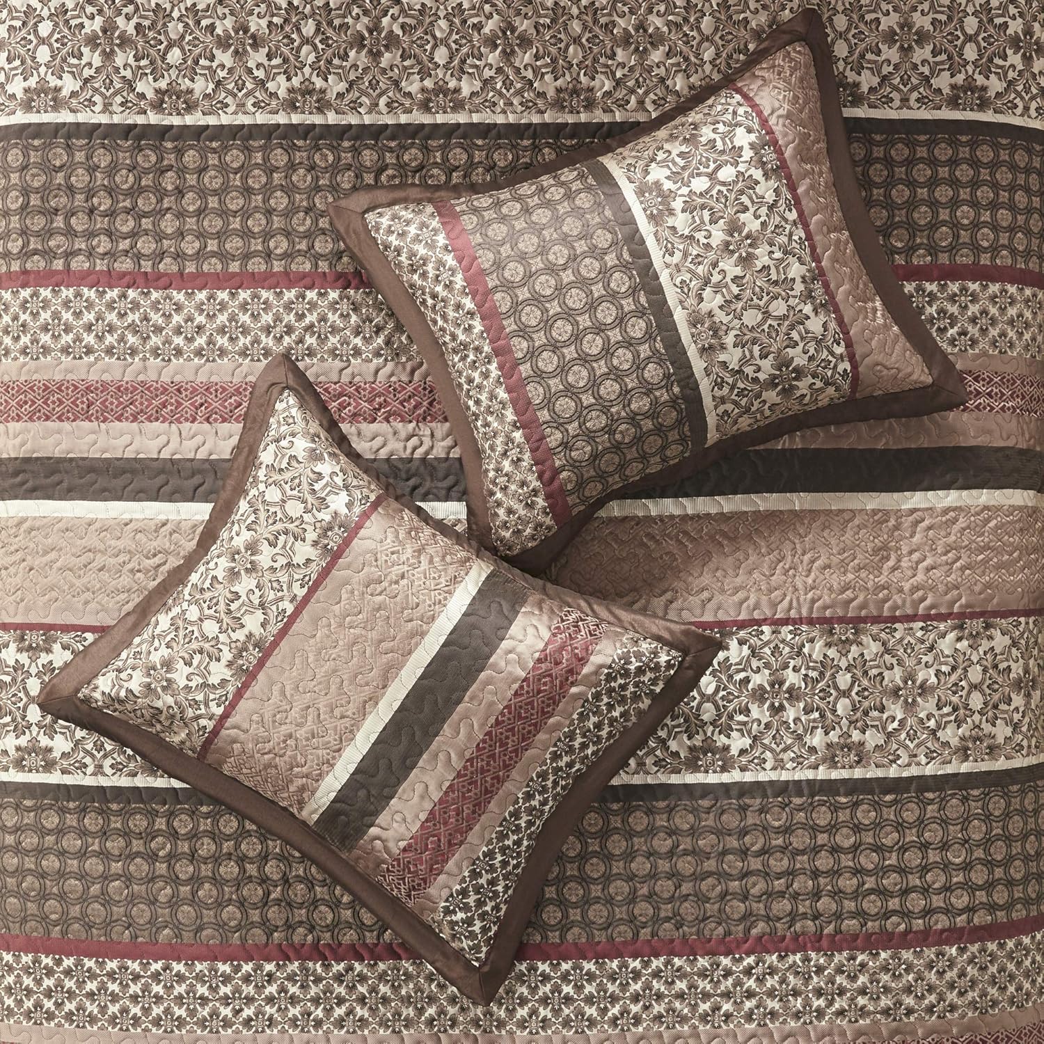 Madison Park Princeton Reversible Quilted Bedspread Set Queen 102x118 Red 5 Piece 1