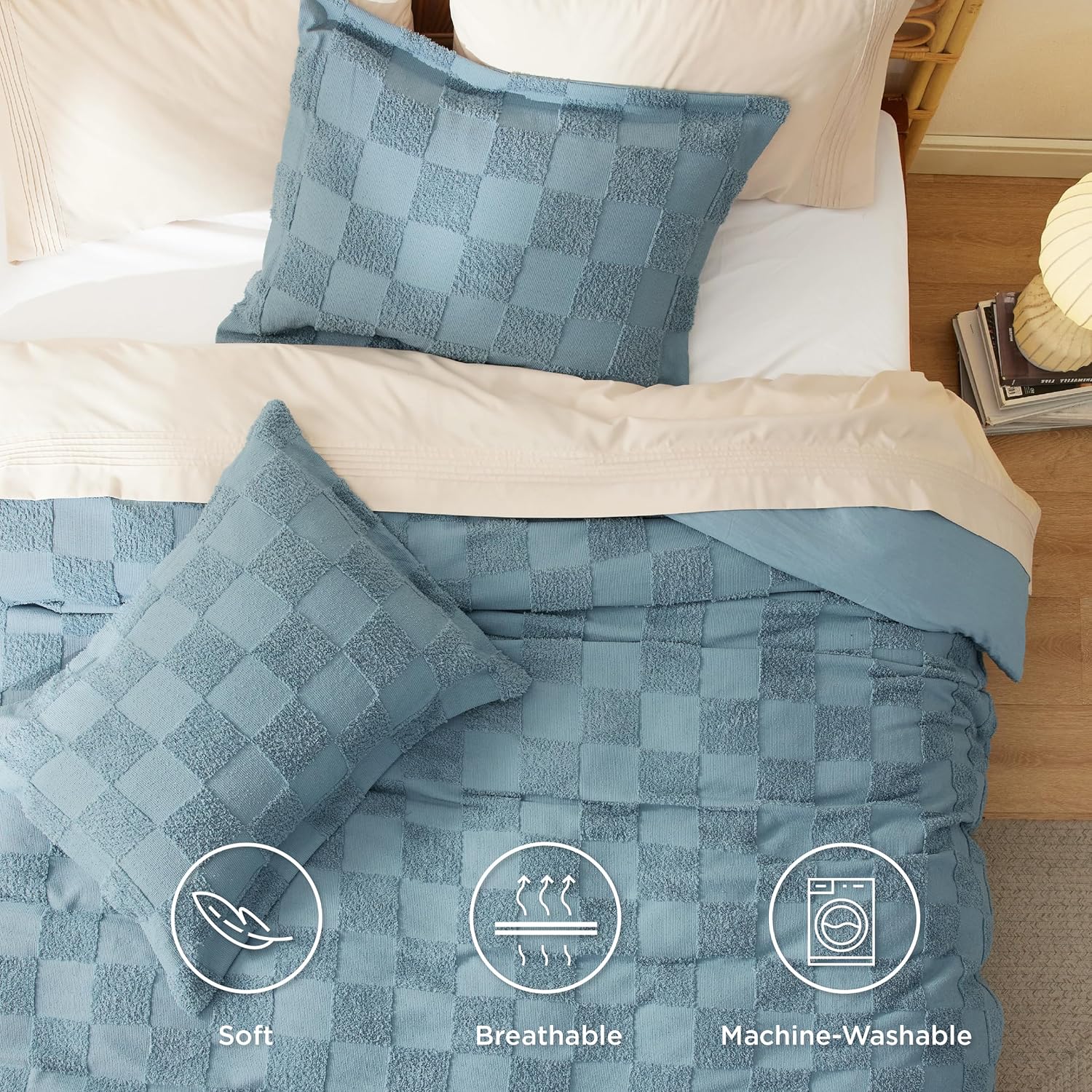 Bedsure Boho Queen Duvet Cover - Checkered Soft Shabby Chic
