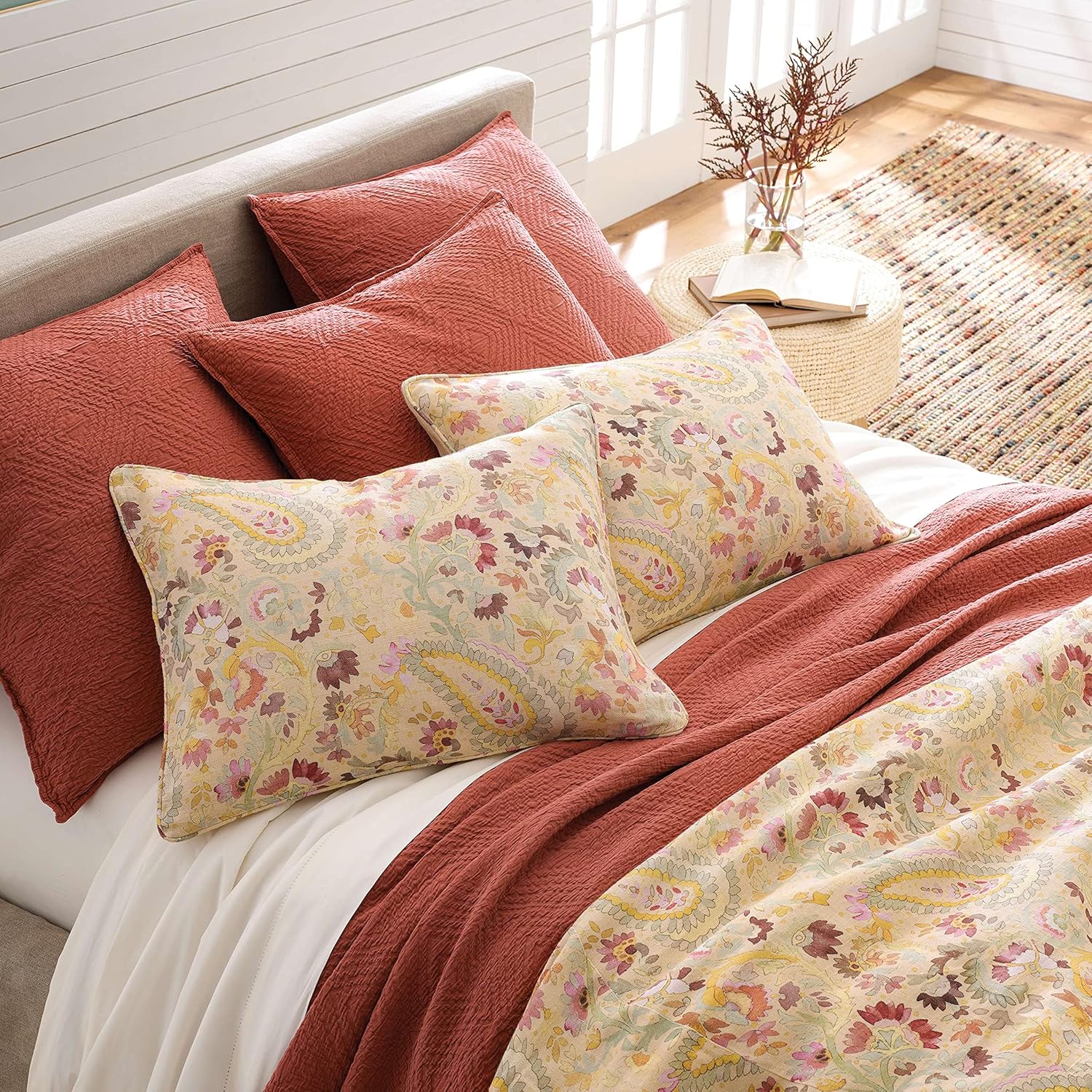 INES Linen Pillow Sham Euro Size Multi Floral Pattern