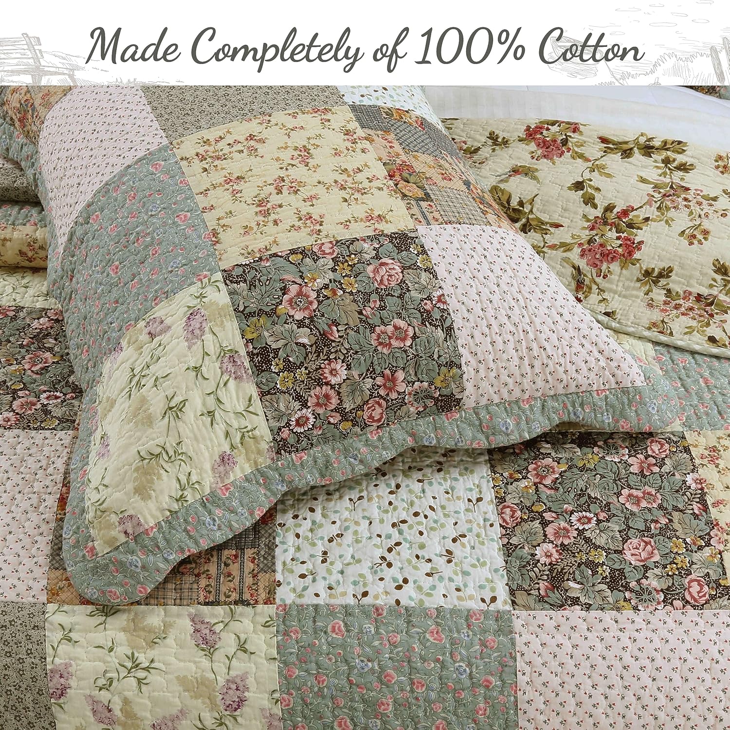 Cozy Line 100 Cotton Reversible Quilt Bedding Set King 3 Piece