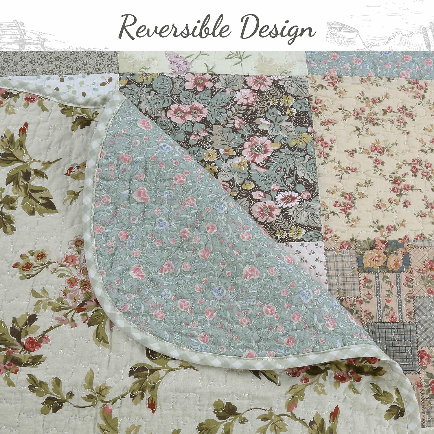 Cozy Line 100 Cotton Reversible Quilt Bedding Set King 3 Piece